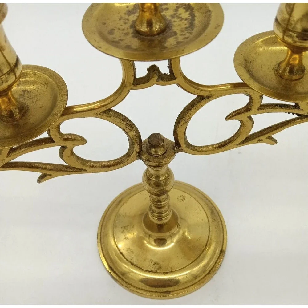 Vintage Brass 5 Arm Ornate Victorian Candelabra Japan 9X12.5